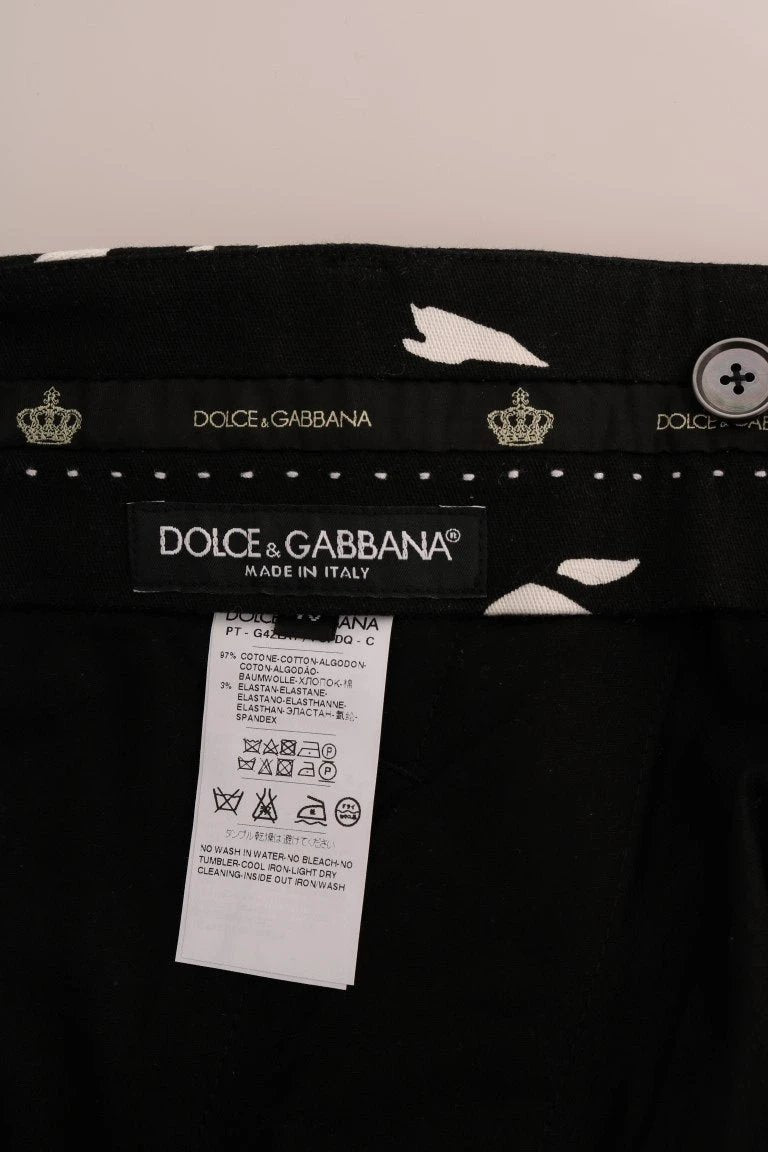 Dolce & Gabbana Black Tree Cotton Stretch Pants by Dolce & Gabbana