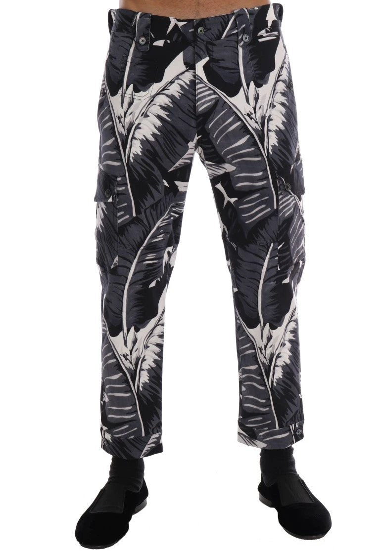 Dolce & Gabbana Gray Banana Leaf Cotton Pants by Dolce & Gabbana
