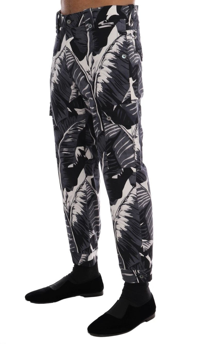 Dolce & Gabbana Gray Banana Leaf Cotton Pants by Dolce & Gabbana