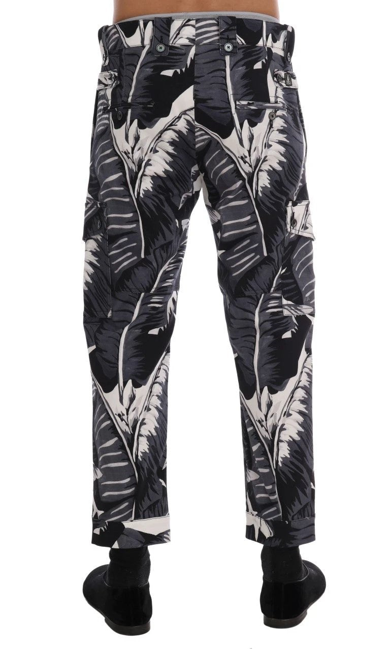 Dolce & Gabbana Gray Banana Leaf Cotton Pants by Dolce & Gabbana