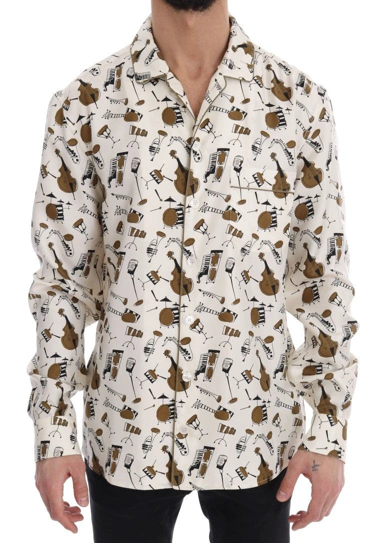 Dolce & Gabbana White Silk JAZZ Motive Print Shirt by Dolce & Gabbana