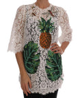 Dolce & Gabbana White Crystal Embellished Lace Blouse by Dolce & Gabbana