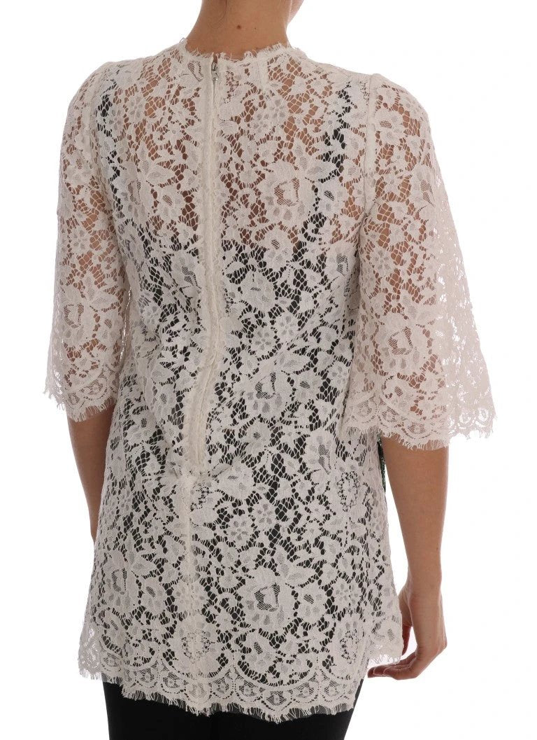 Dolce & Gabbana White Crystal Embellished Lace Blouse by Dolce & Gabbana