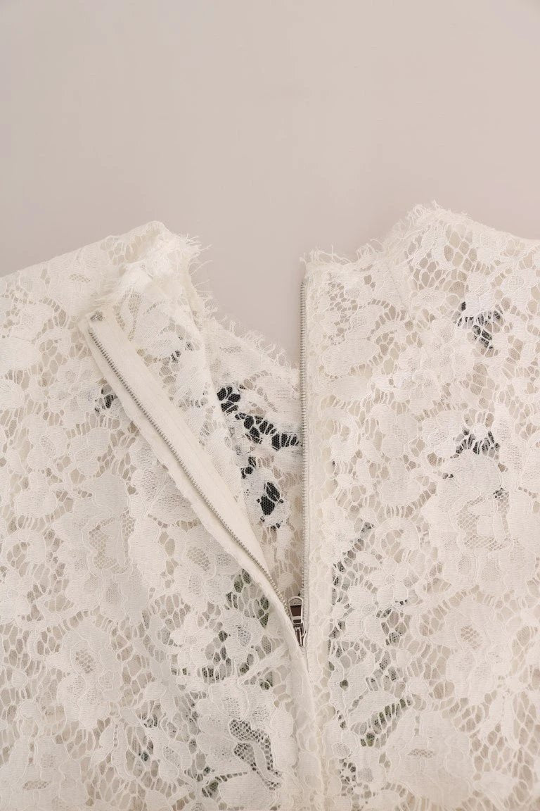 Dolce & Gabbana White Crystal Embellished Lace Blouse by Dolce & Gabbana