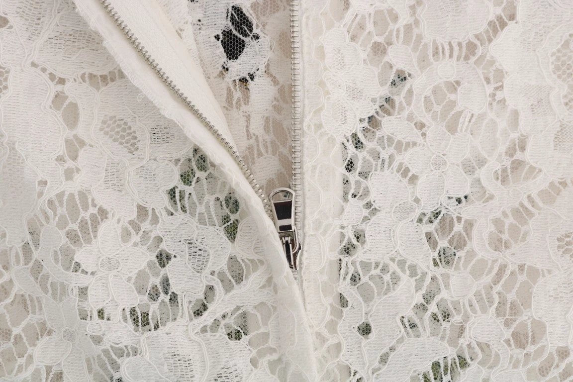 Dolce & Gabbana White Crystal Embellished Lace Blouse by Dolce & Gabbana