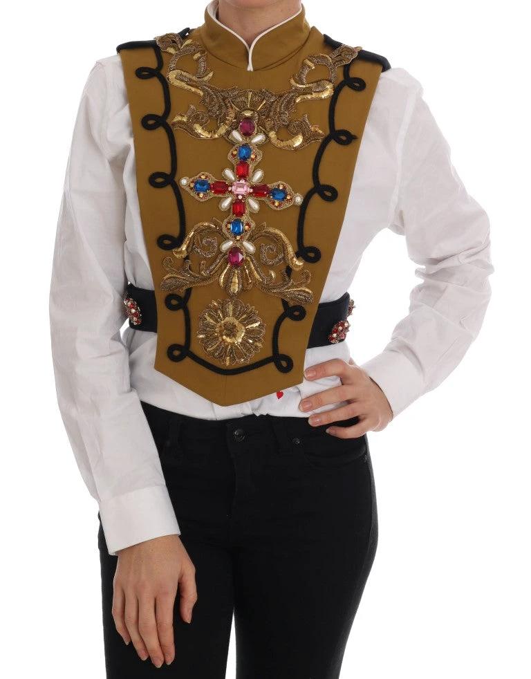 Dolce & Gabbana Yellow Crystal Cross Vest Jacket by Dolce & Gabbana