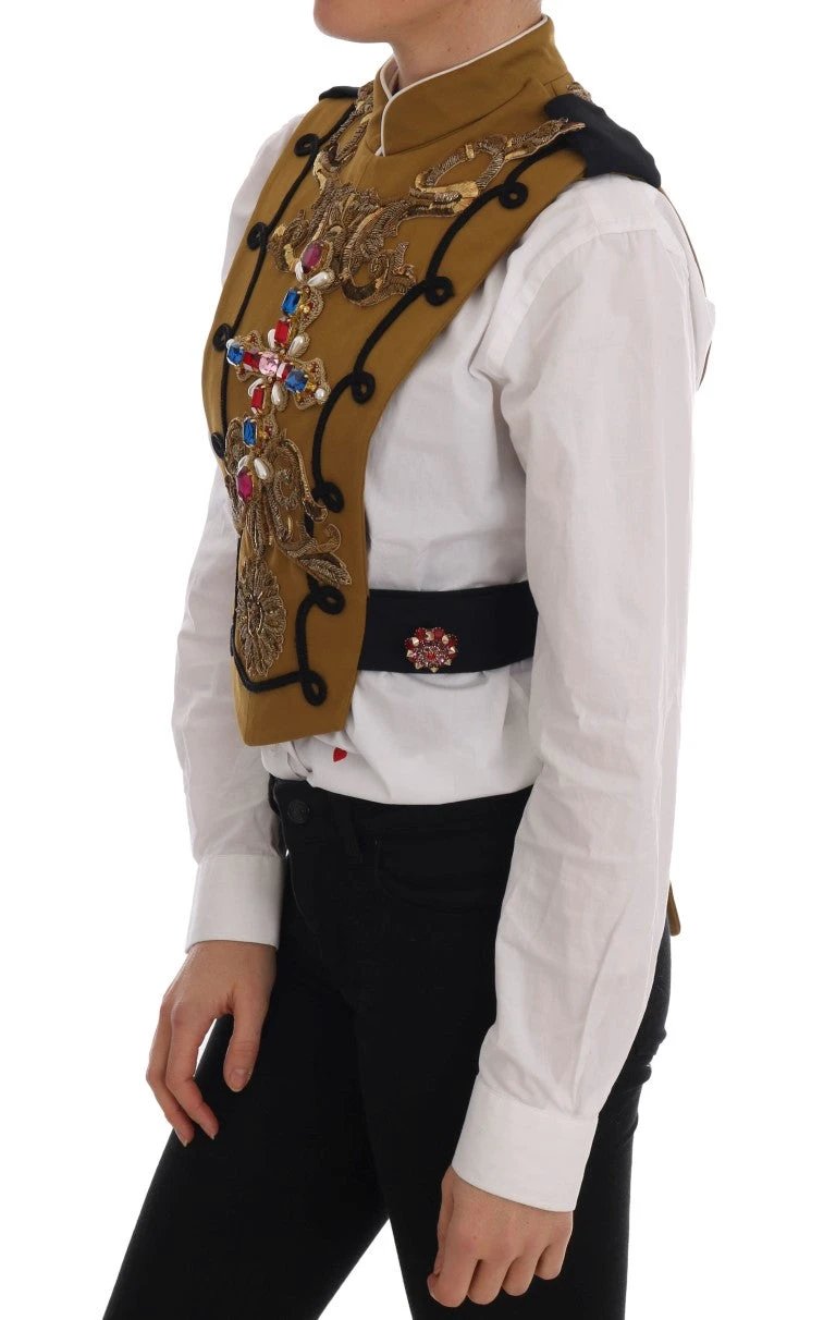 Dolce & Gabbana Yellow Crystal Cross Vest Jacket by Dolce & Gabbana