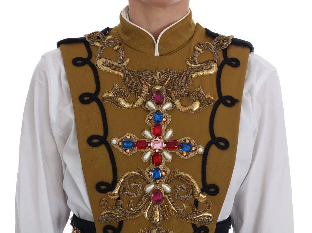 Dolce & Gabbana Yellow Crystal Cross Vest Jacket by Dolce & Gabbana