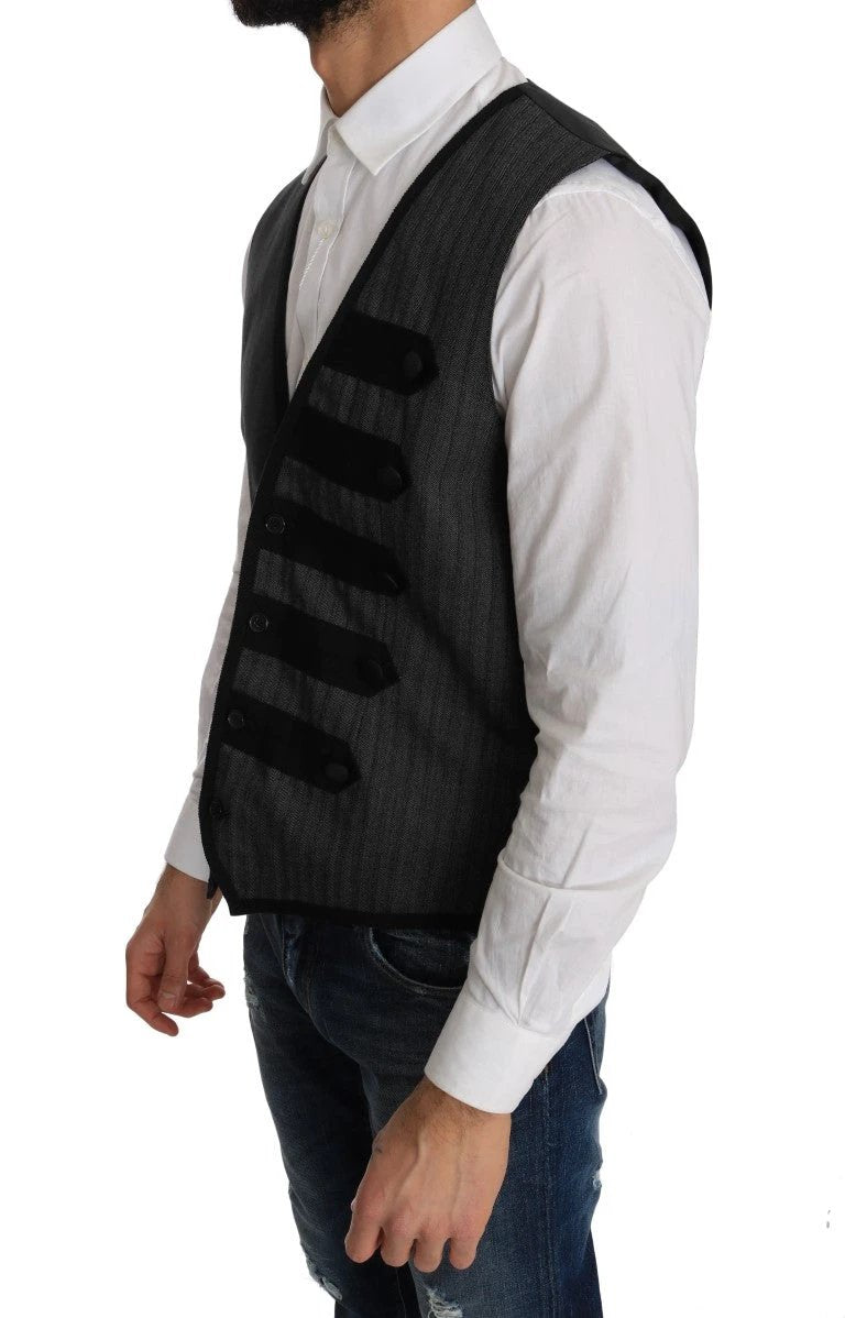 Dolce & Gabbana Gray Wool Patterned Slim Vest by Dolce & Gabbana