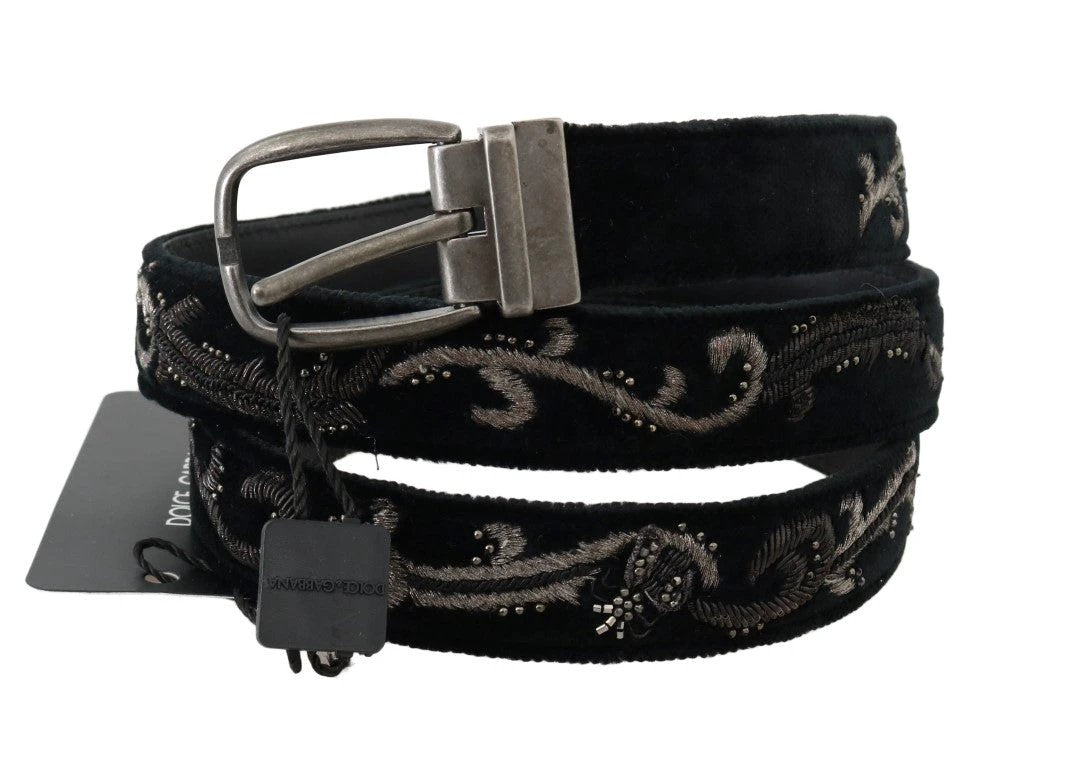 Dolce & Gabbana Black Cotton Royal Bee Embroidery Belt by Dolce & Gabbana