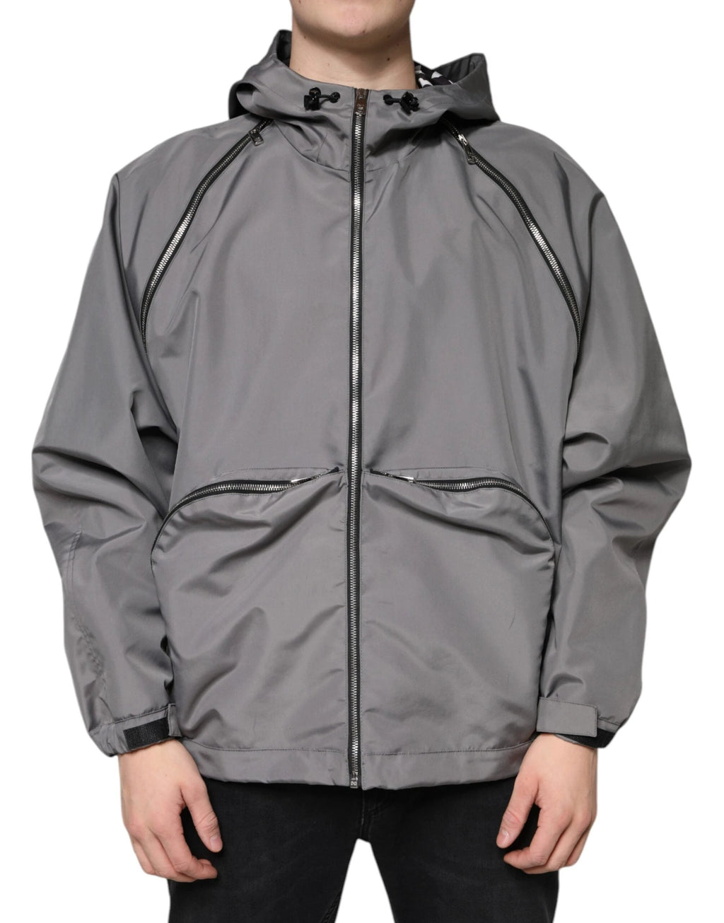 Dolce & Gabbana Gray Polyester Hooded Men Full Zip Jacket by Dolce & Gabbana