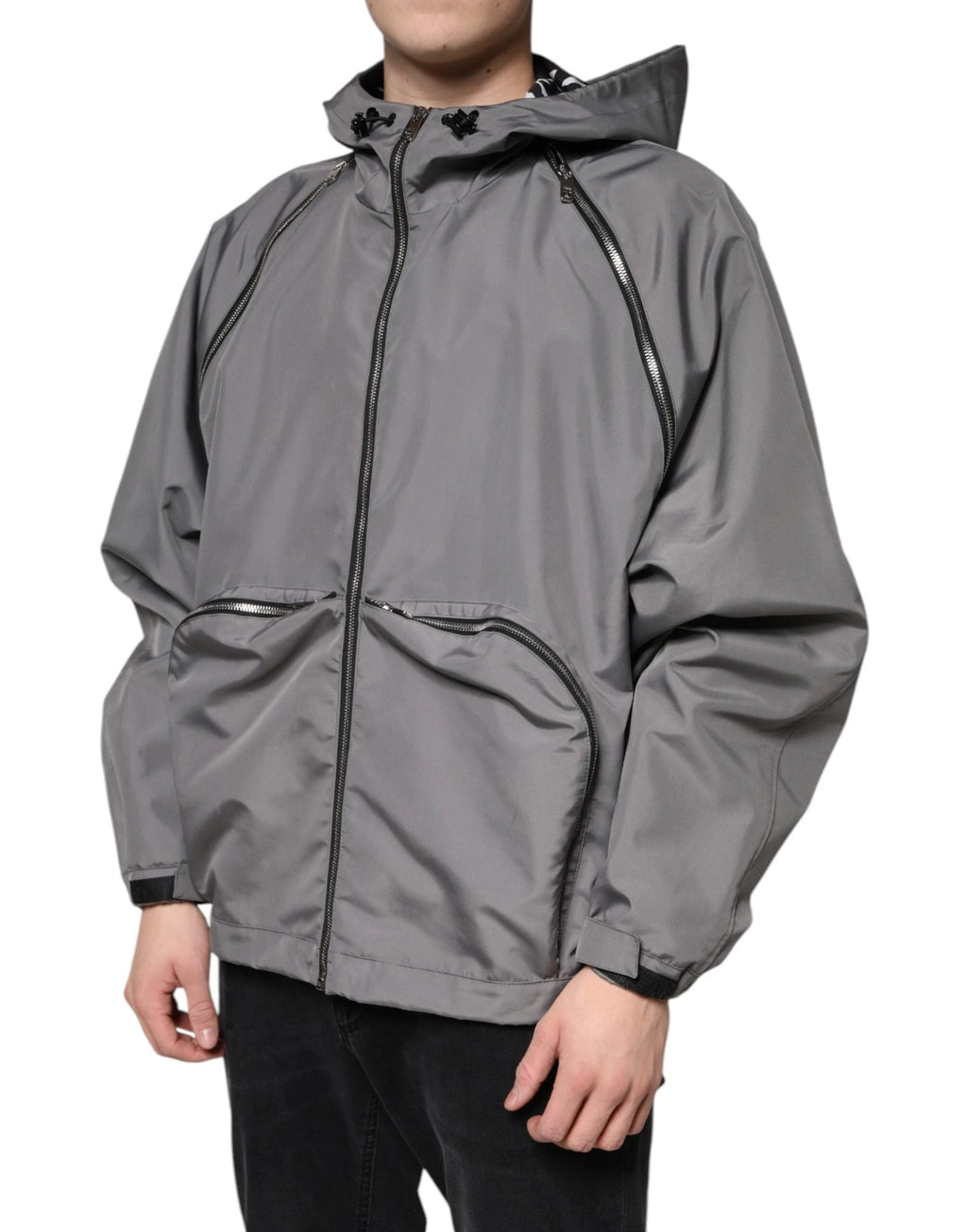 Dolce & Gabbana Gray Polyester Hooded Men Full Zip Jacket by Dolce & Gabbana