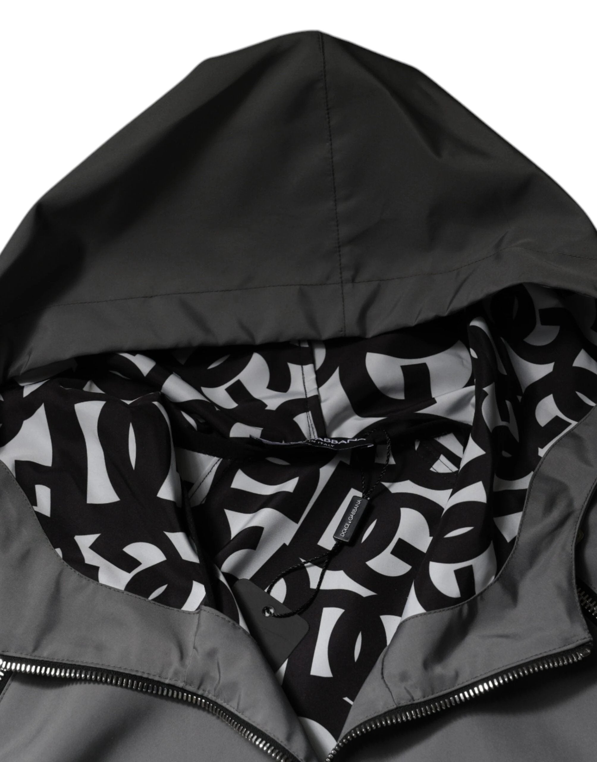 Dolce & Gabbana Gray Polyester Hooded Men Full Zip Jacket by Dolce & Gabbana