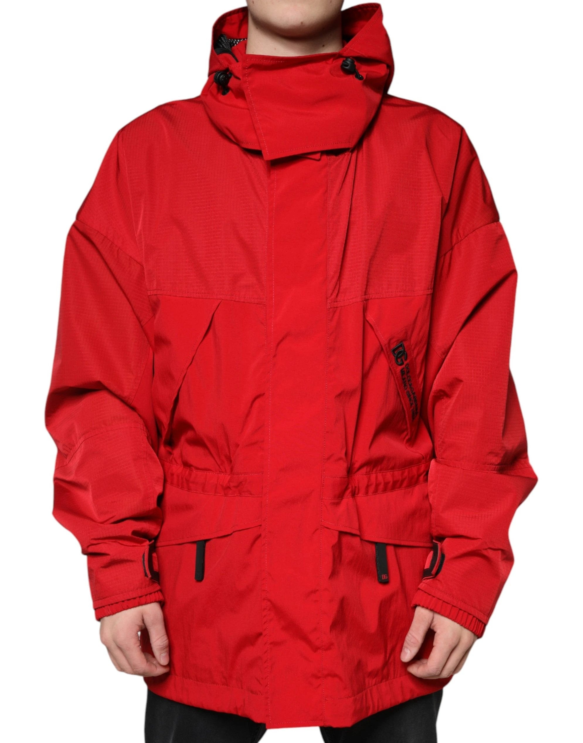 Dolce & Gabbana Red Nylon Hooded Men Full Zip Parka Jacket by Dolce & Gabbana