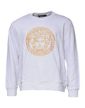 Versace White Medusa Embroidery Crew Neck Pullover Sweater by Versace