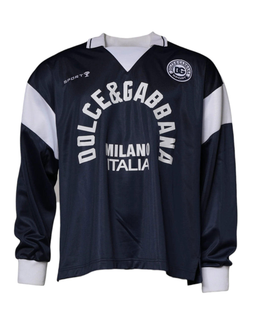 Dolce & Gabbana Blue Logo Jersey Collared Pullover Sweater by Dolce & Gabbana