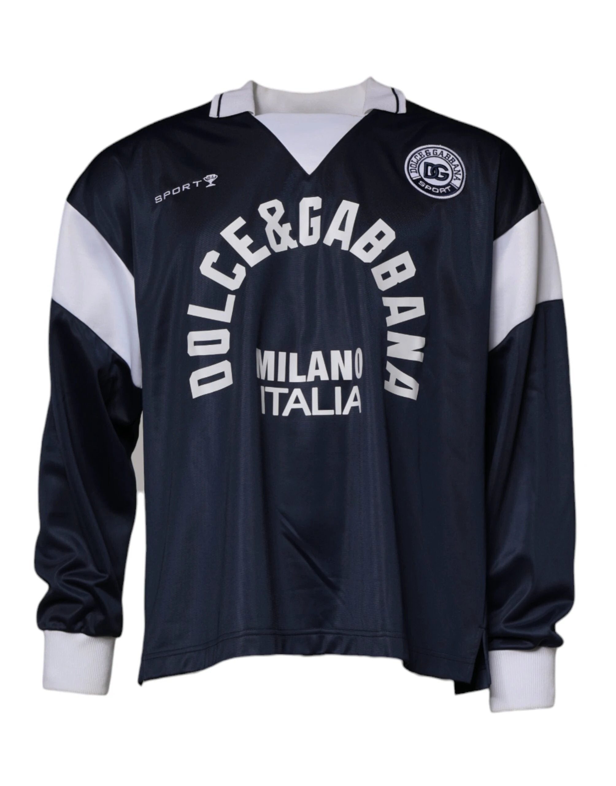 Dolce & Gabbana Blue Logo Jersey Collared Pullover Sweater by Dolce & Gabbana