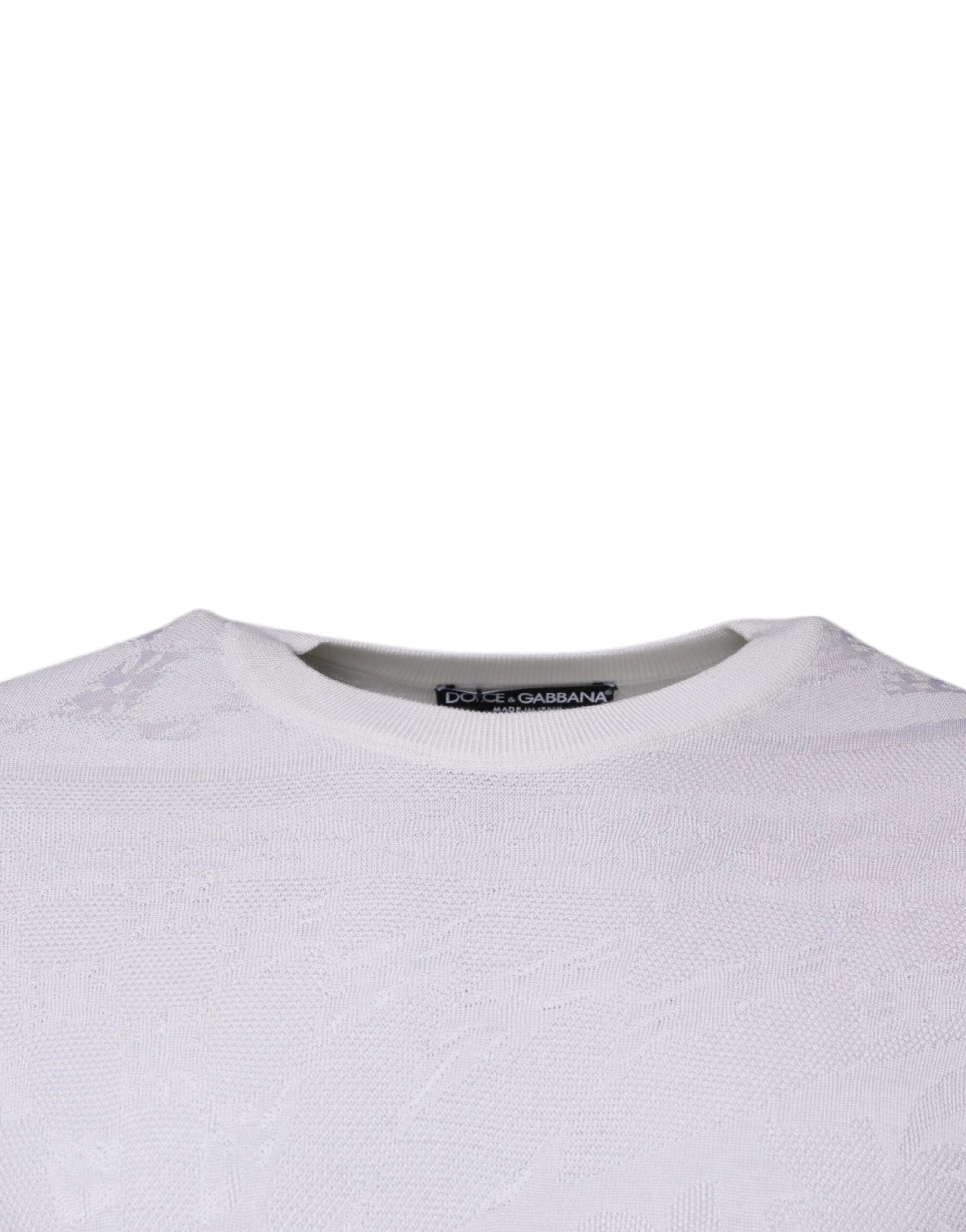 Dolce & Gabbana White Silk Crew Neck Men Pullover Sweater by Dolce & Gabbana