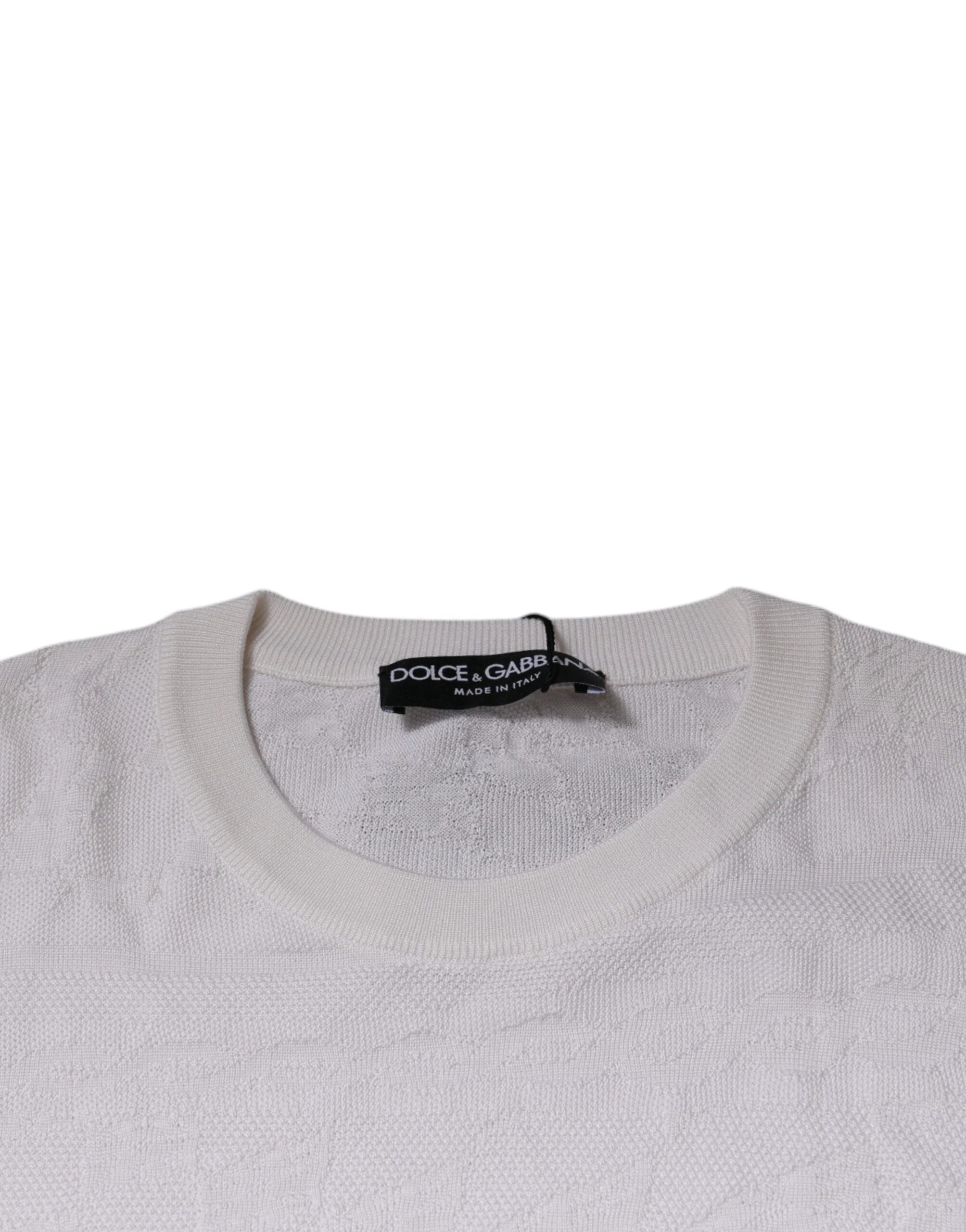 Dolce & Gabbana White Silk Crew Neck Men Pullover Sweater by Dolce & Gabbana