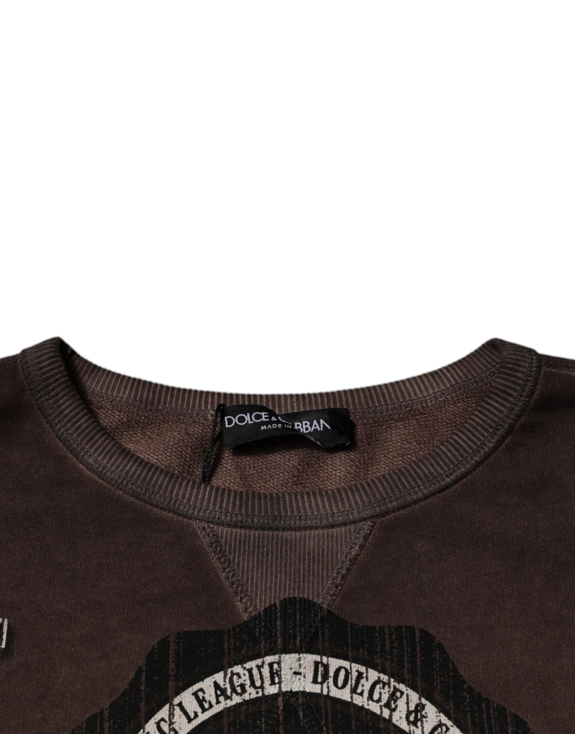 Dolce & Gabbana Brown Logo Print Crew Neck Pullover Sweater by Dolce & Gabbana