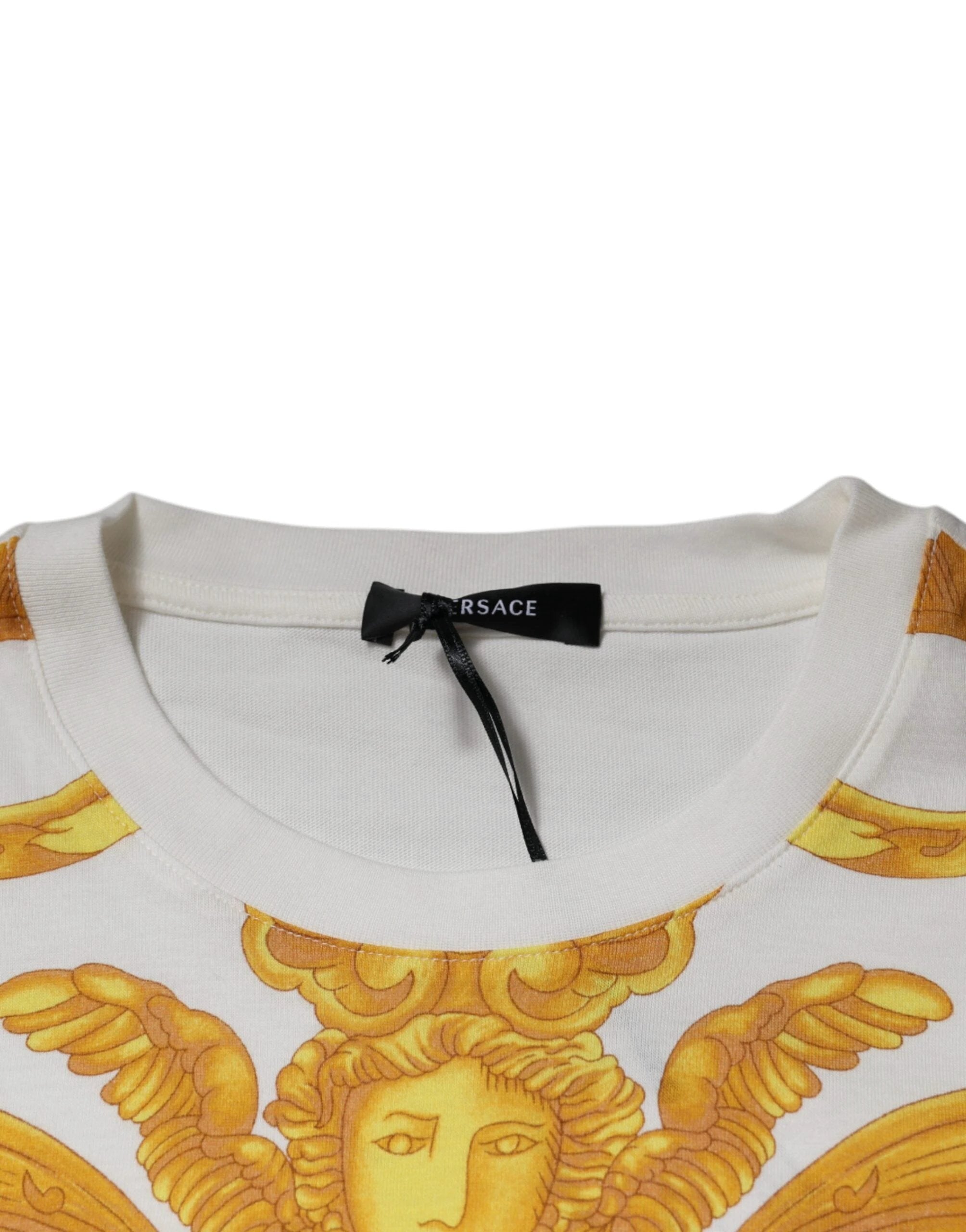 Versace White Medusa Print Cotton Crew Neck T-shirt by Versace