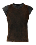 Dolce & Gabbana Brown Cotton Round Neck Sleeveless T-shirt by Dolce & Gabbana