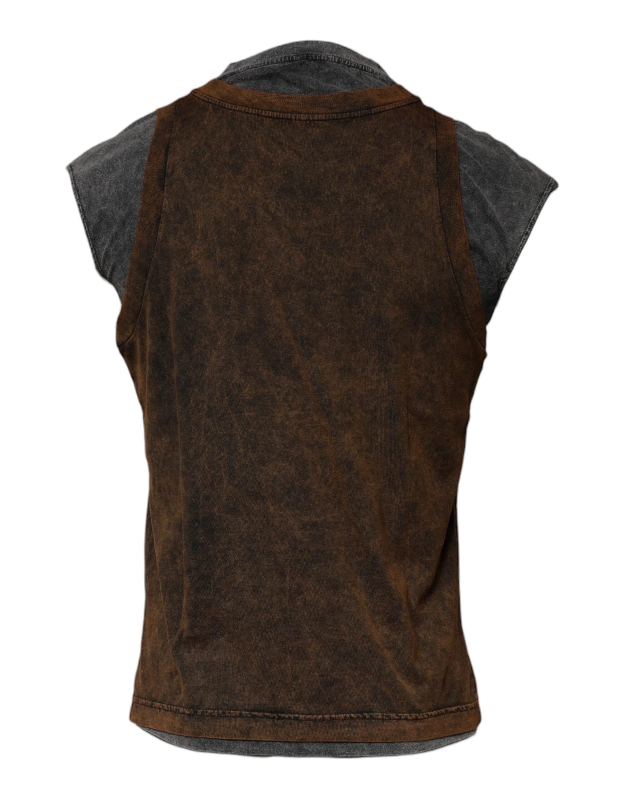 Dolce & Gabbana Brown Cotton Round Neck Sleeveless T-shirt by Dolce & Gabbana