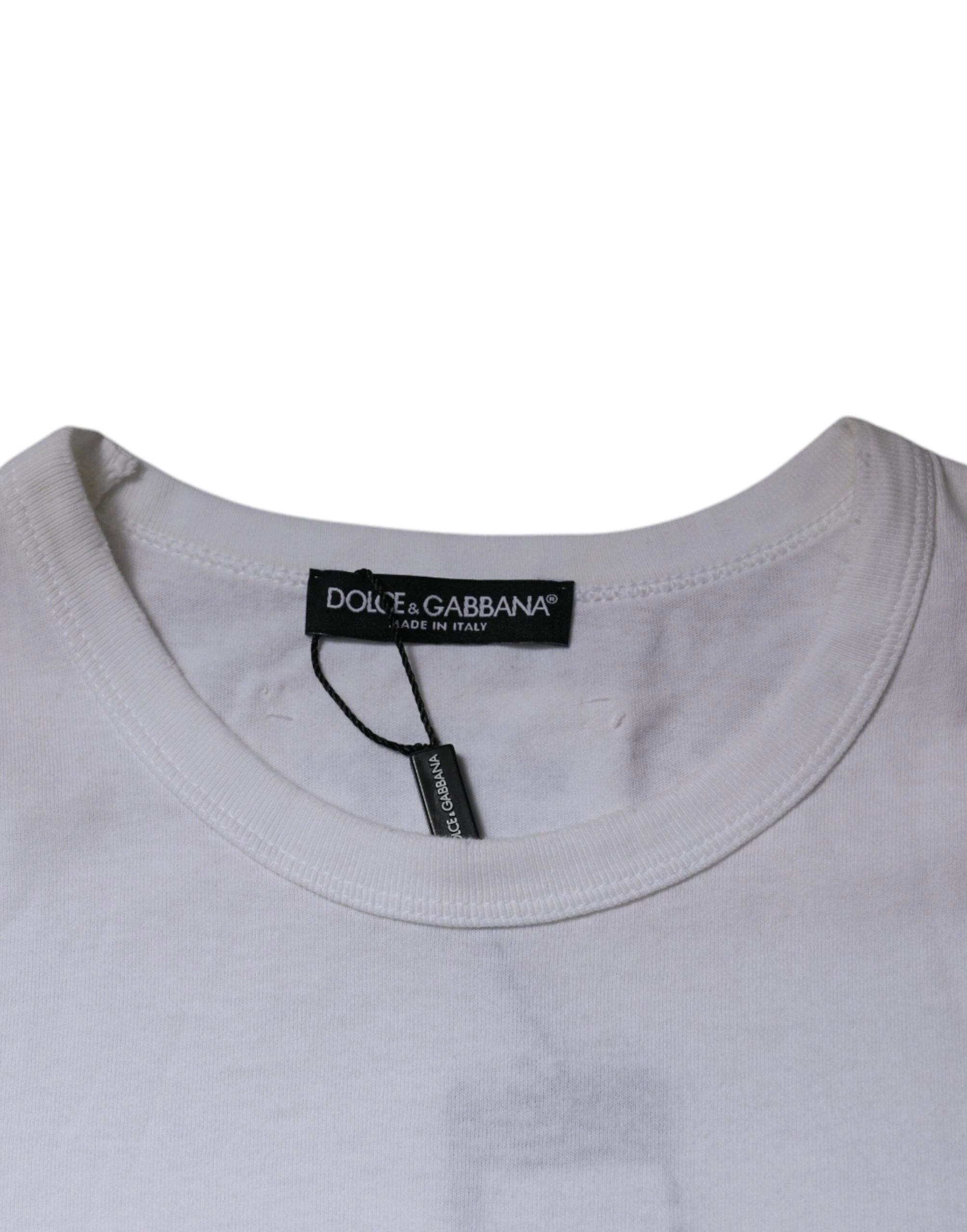 Dolce & Gabbana White Stripes Crew Neck Short Sleeves T-shirt by Dolce & Gabbana