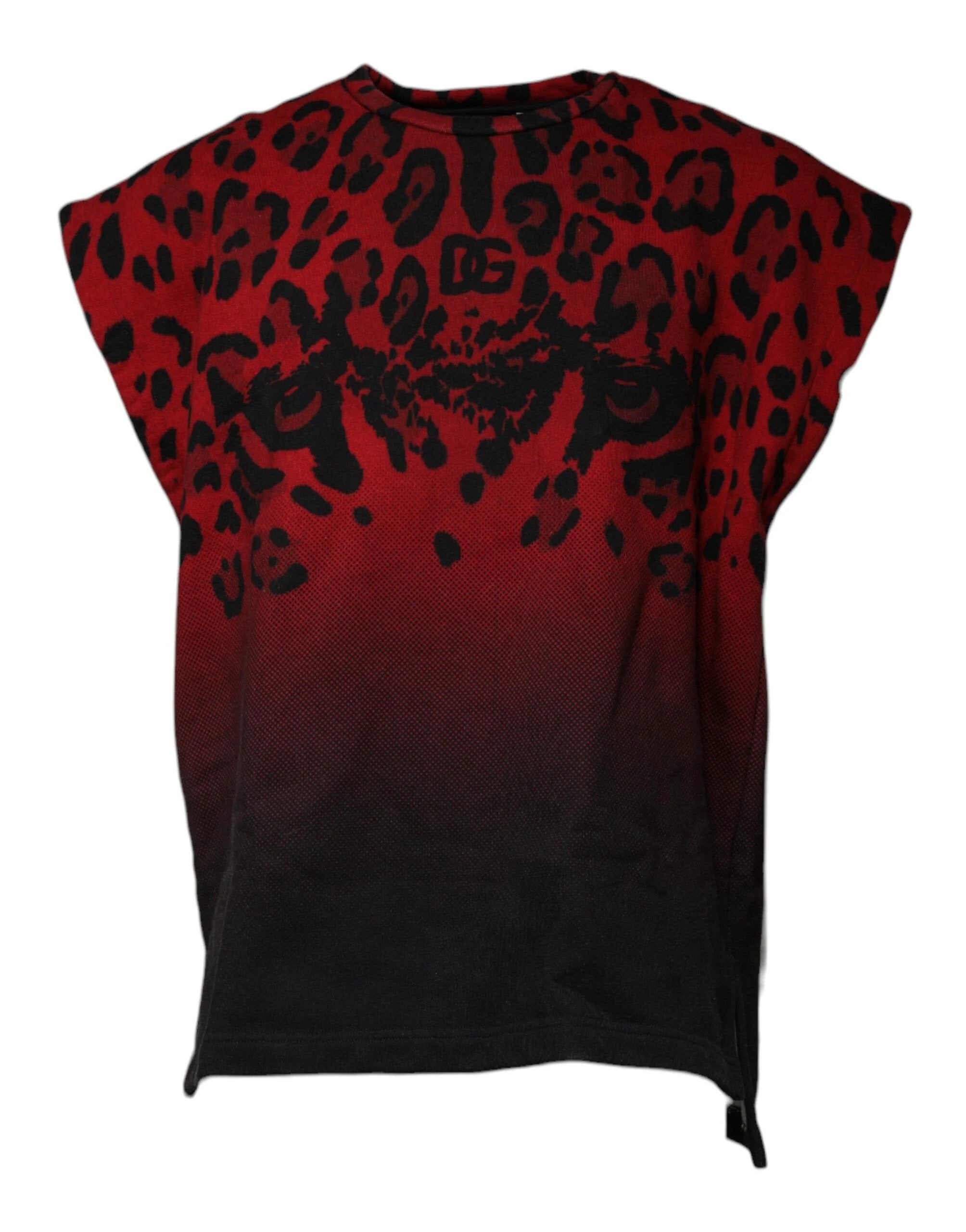 Dolce & Gabbana Red Leopard Print Cotton Sleeveless T-shirt by Dolce & Gabbana