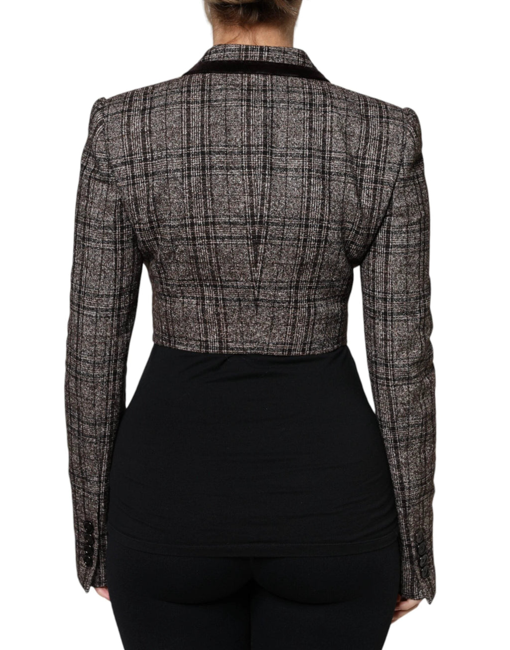 Dolce & Gabbana Brown Plaid Long Sleeve Cropped Coat Jacket by Dolce & Gabbana