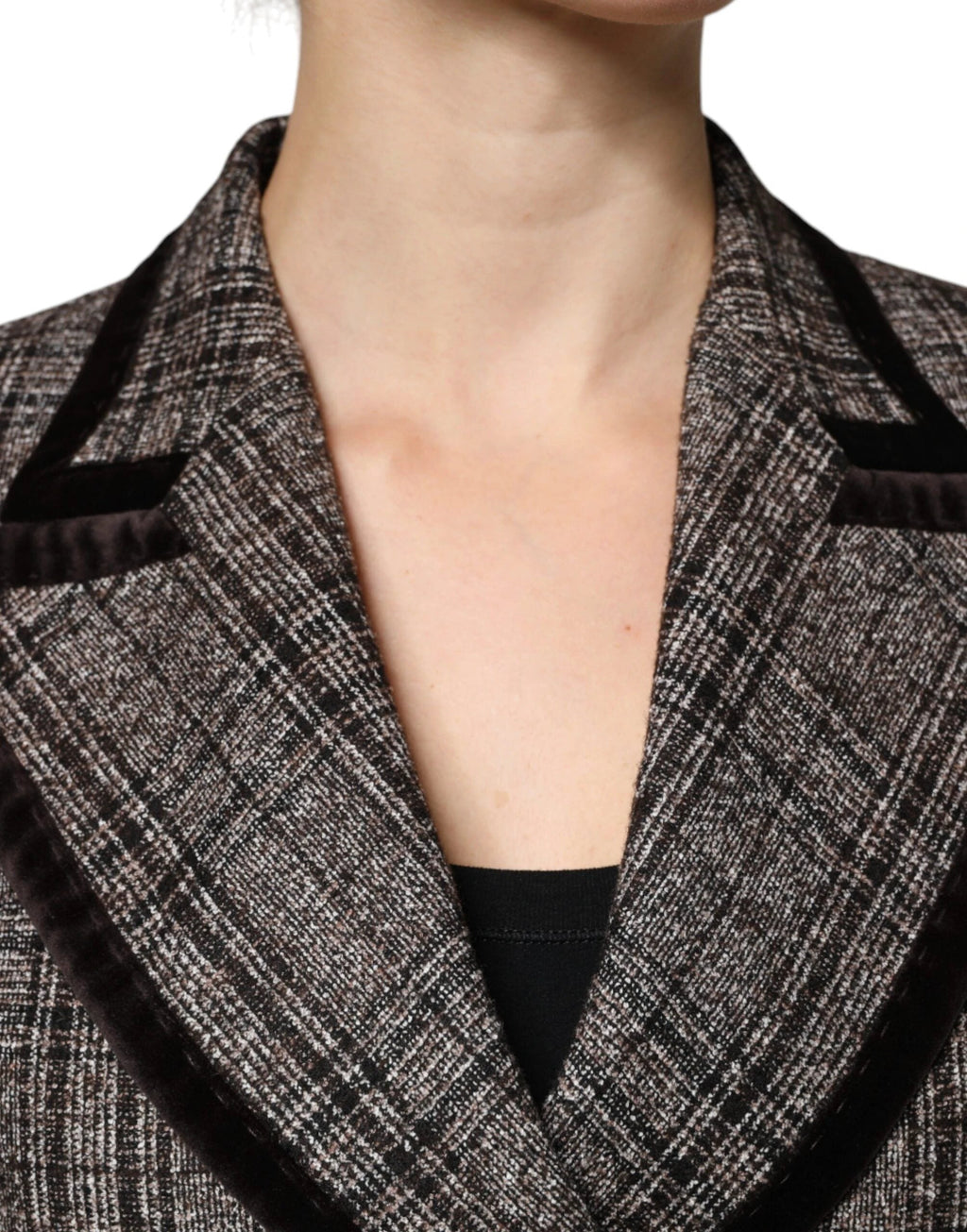 Dolce & Gabbana Brown Plaid Long Sleeve Cropped Coat Jacket by Dolce & Gabbana