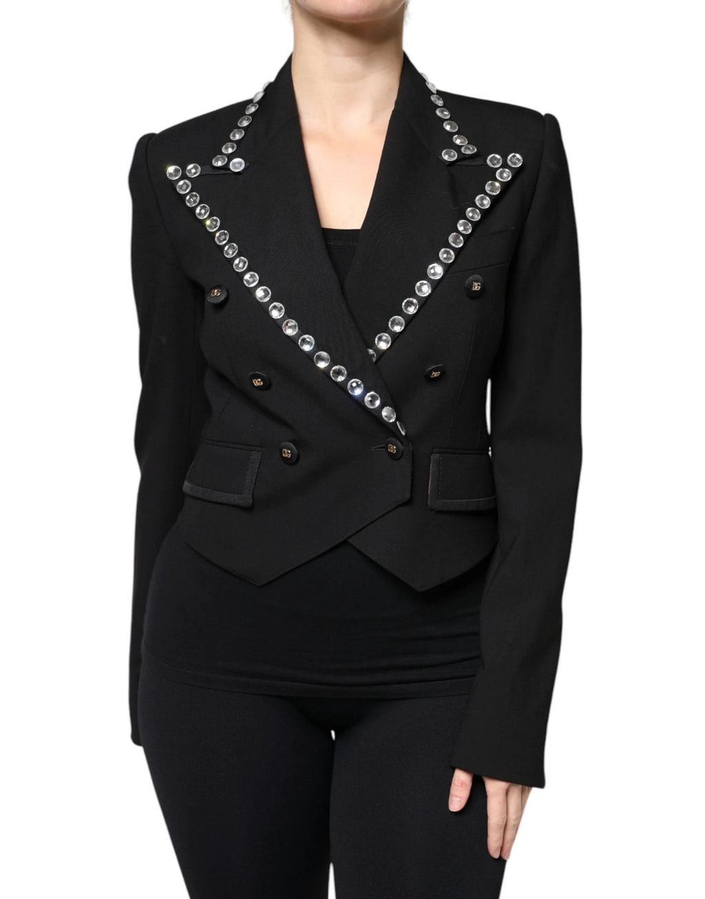 Dolce & Gabbana Black Crystal Double Breasted Blazer Jacket by Dolce & Gabbana