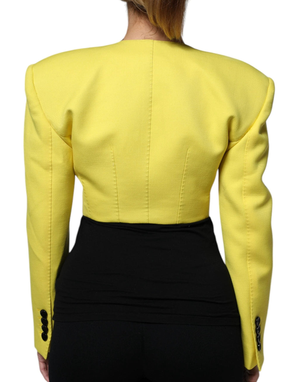 Dolce & Gabbana Lemon Yellow Wool Long Sleeves Cropped Coat Jacket by Dolce & Gabbana