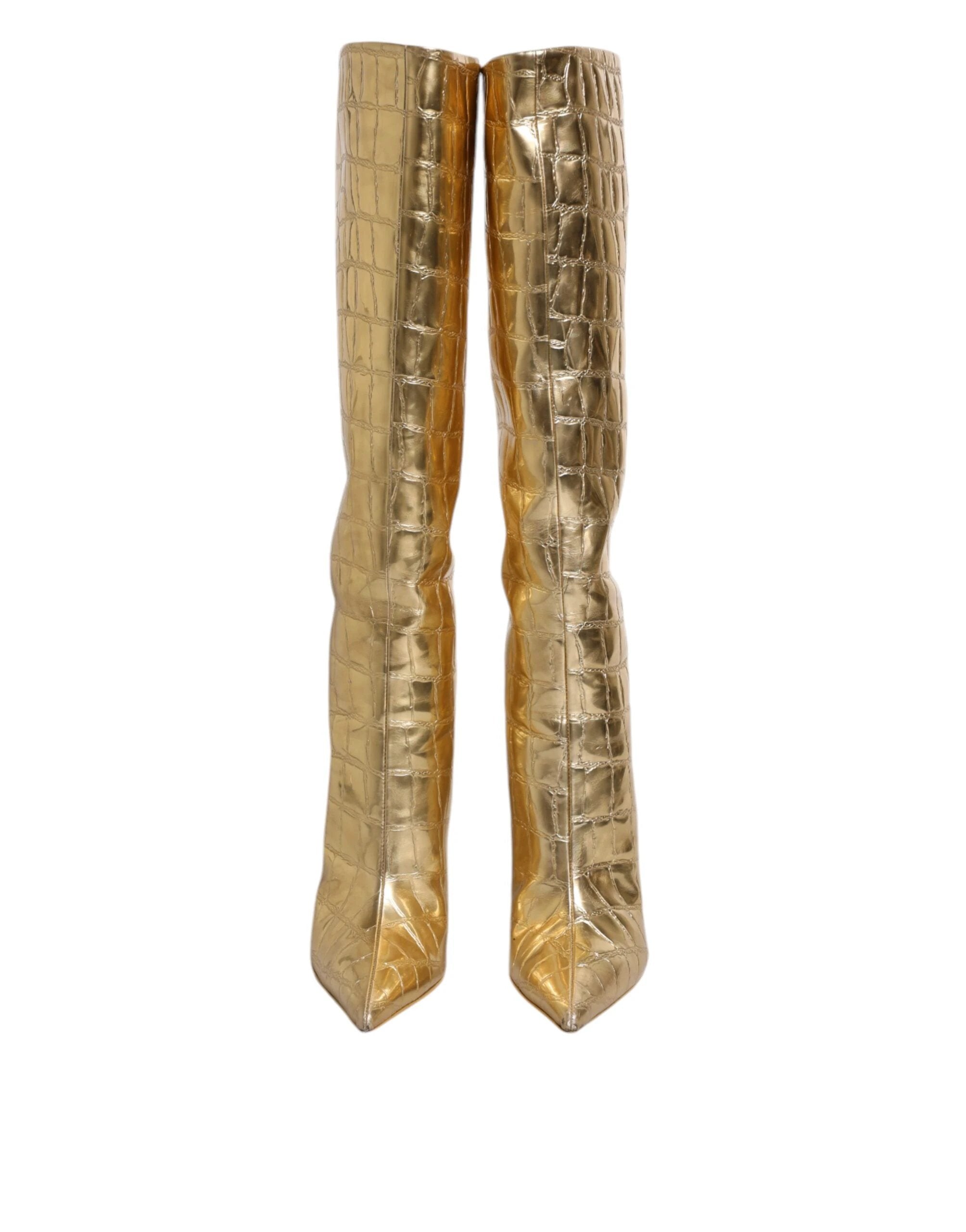 Dolce & Gabbana Gold Leather Stiletto Heels High Boots Shoes by Dolce & Gabbana