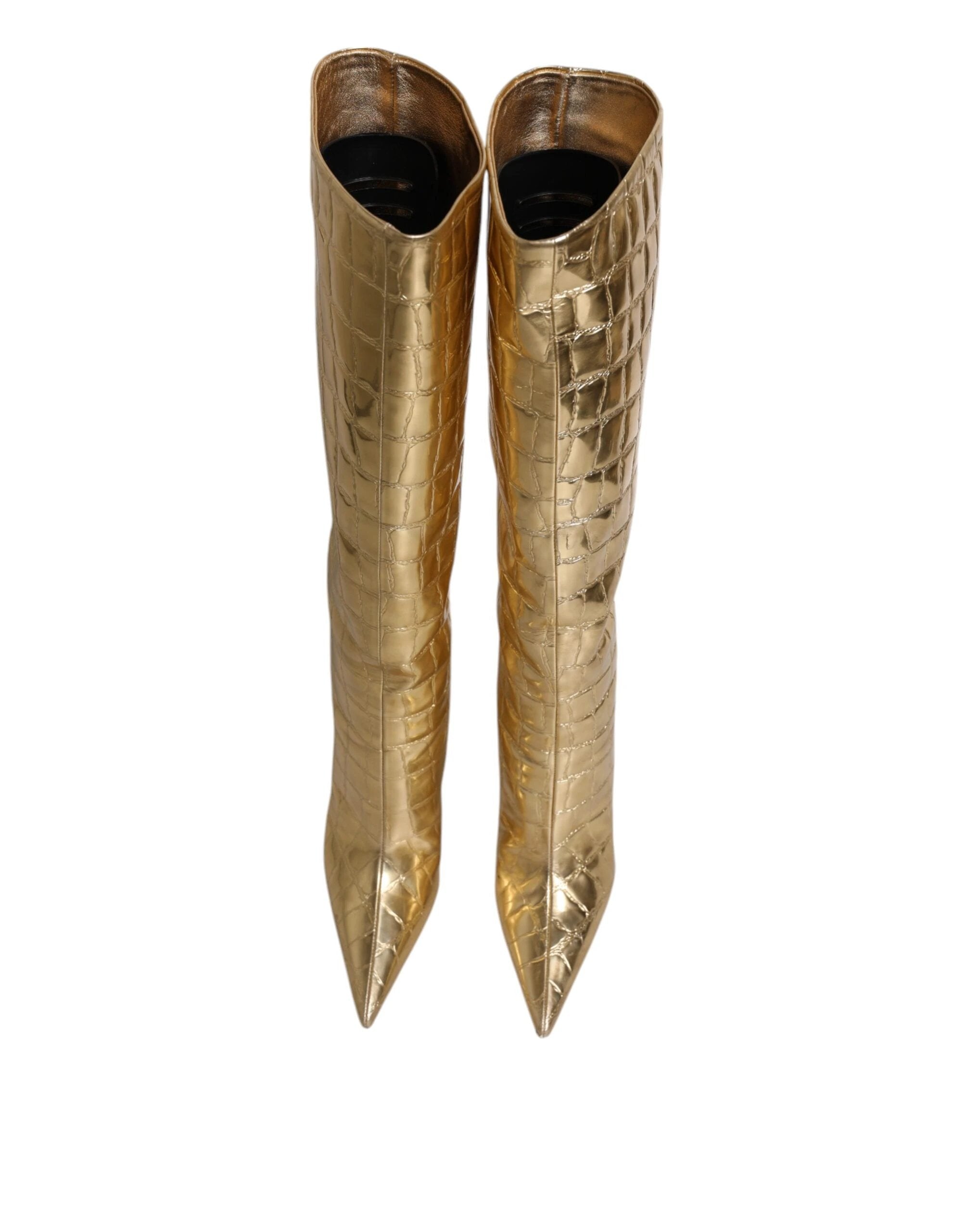 Dolce & Gabbana Gold Leather Stiletto Heels High Boots Shoes by Dolce & Gabbana