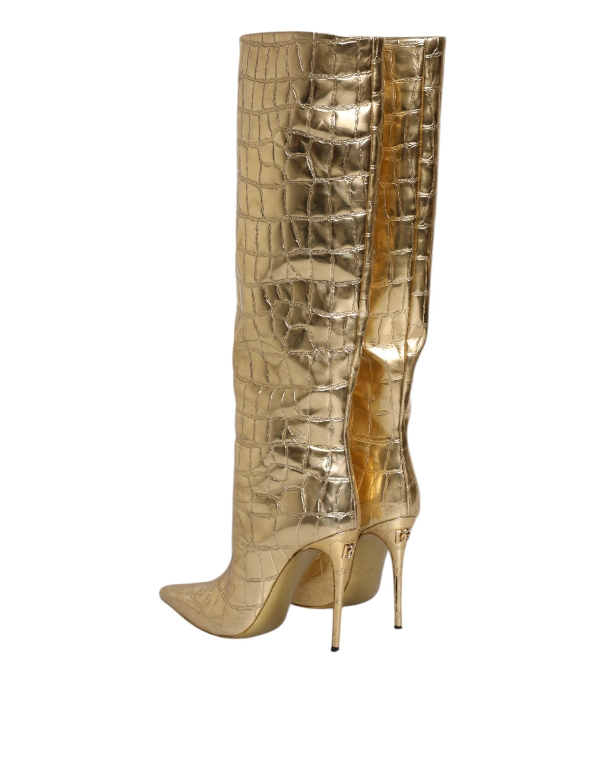 Dolce & Gabbana Gold Leather Stiletto Heels High Boots Shoes by Dolce & Gabbana
