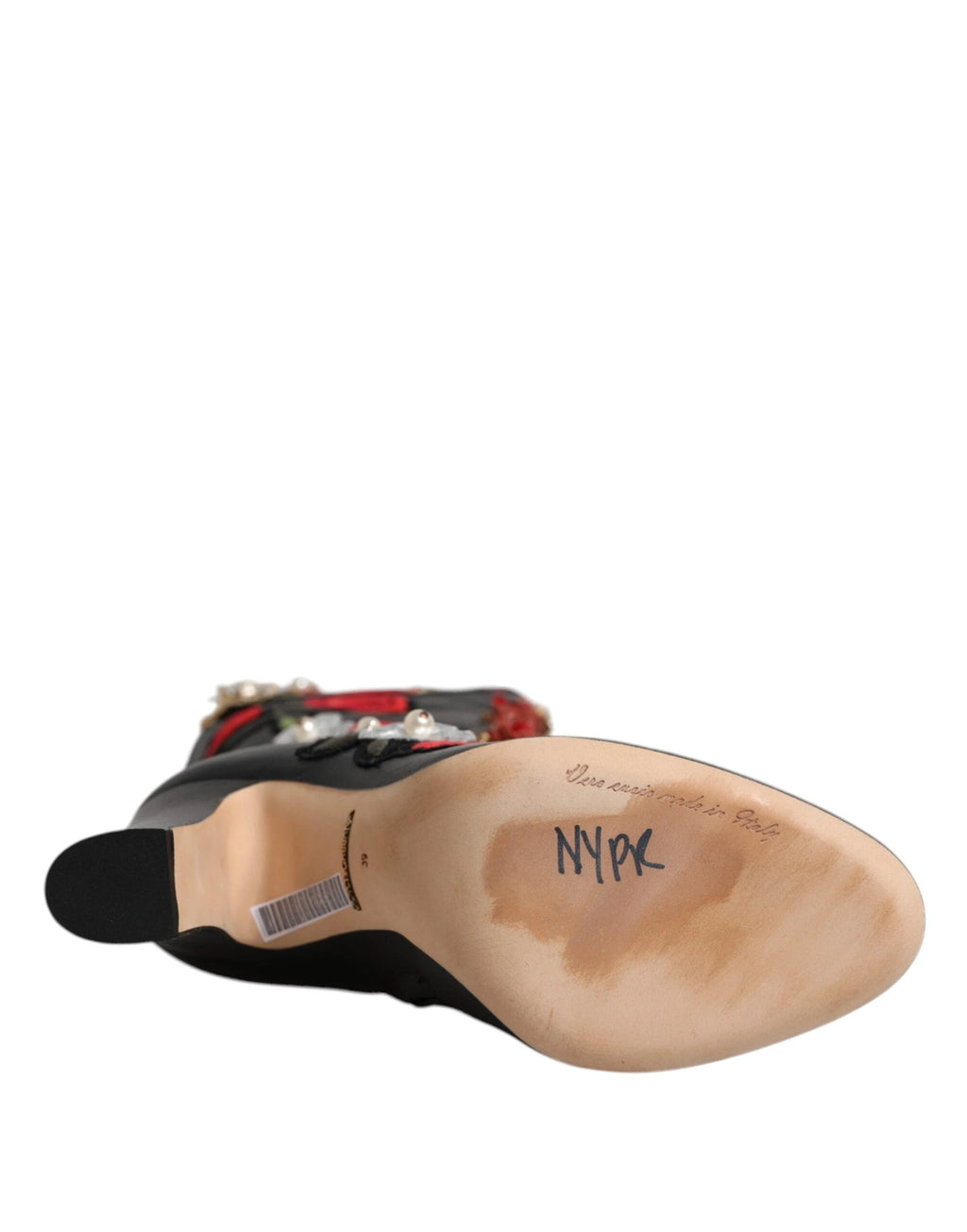 Dolce & Gabbana Black Roses Embellished Leather Heel Boots Shoes by Dolce & Gabbana