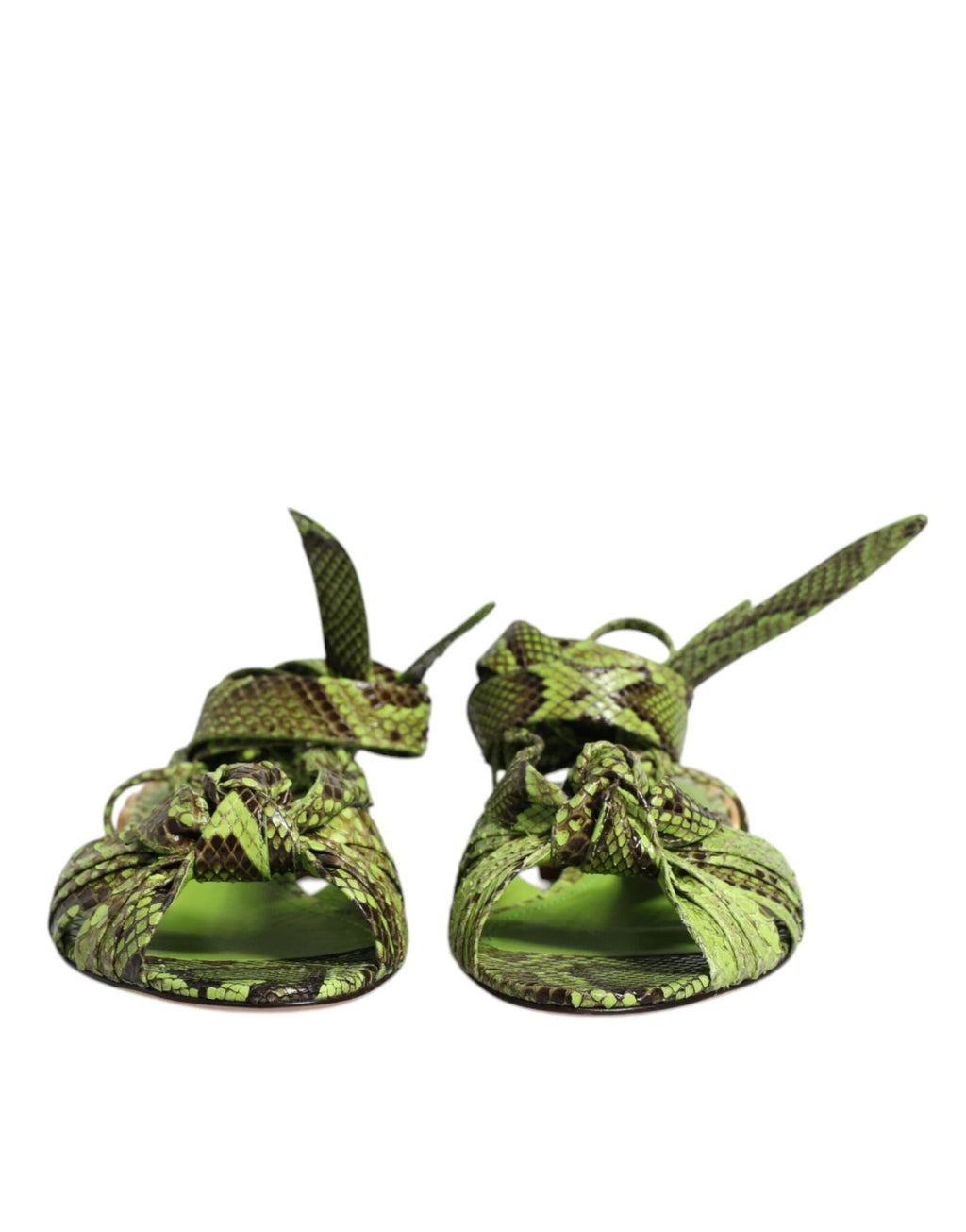 Dolce & Gabbana Green Animal Print Ankle Wrap Sandals Shoes by Dolce & Gabbana