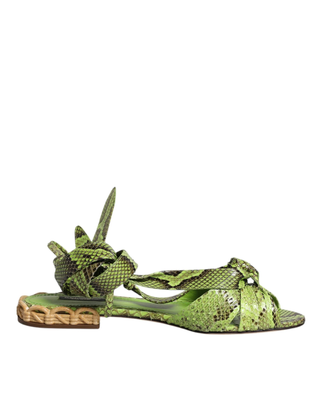 Dolce & Gabbana Green Animal Print Ankle Wrap Sandals Shoes by Dolce & Gabbana