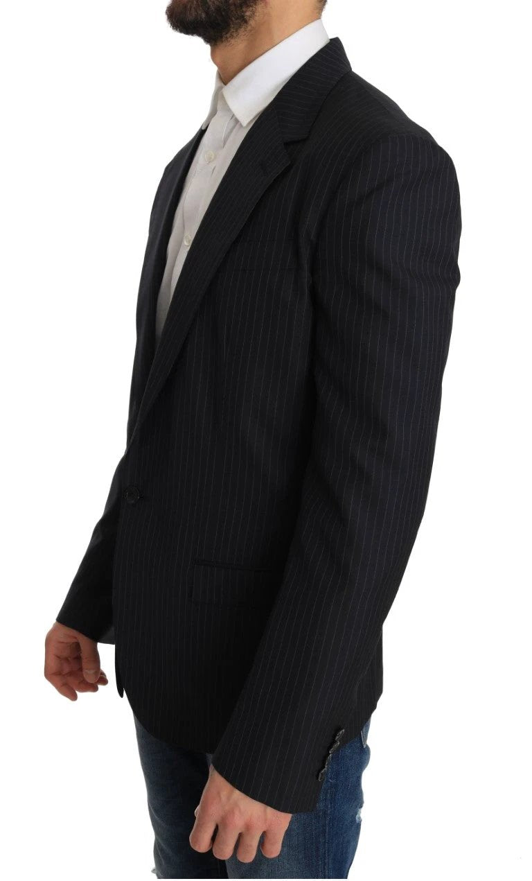 Dolce & Gabbana Gray Striped Wool Jacket Coat Slim Blazer by Dolce & Gabbana
