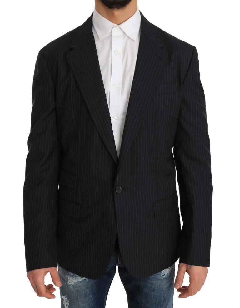 Dolce & Gabbana Gray Striped Wool Jacket Coat Slim Blazer by Dolce & Gabbana