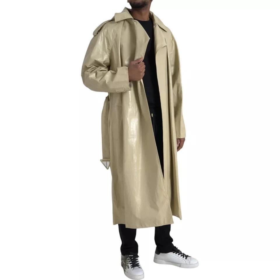 Bottega Veneta Beige Lambskin Leather Trench Coat Jacket by Bottega Veneta
