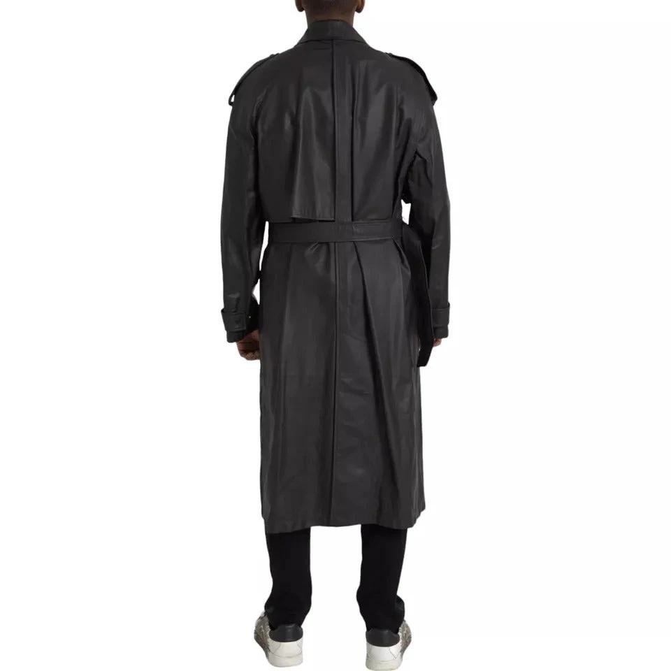 Bottega Veneta Black Leather Men Waterproof Trenchcoat Jacket by Bottega Veneta