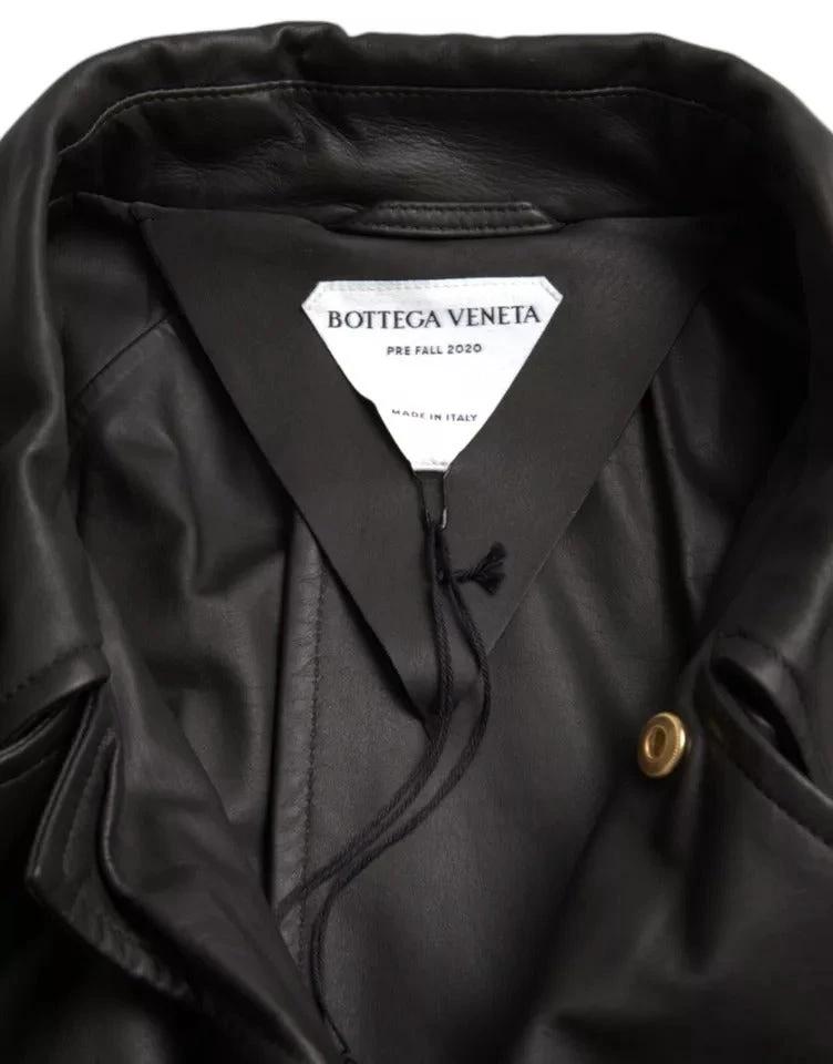 Bottega Veneta Black Leather Men Waterproof Trenchcoat Jacket by Bottega Veneta
