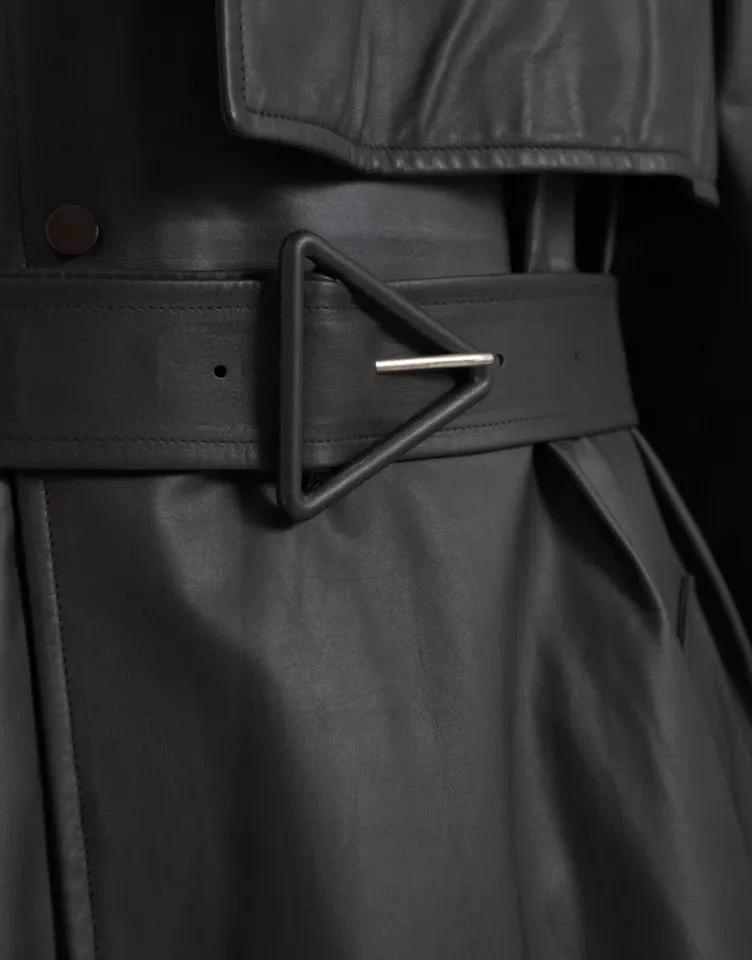 Bottega Veneta Black Leather Men Waterproof Trenchcoat Jacket by Bottega Veneta