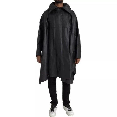 Bottega Veneta Black Leather Hooded Men Trenchcoat Jacket by Bottega Veneta