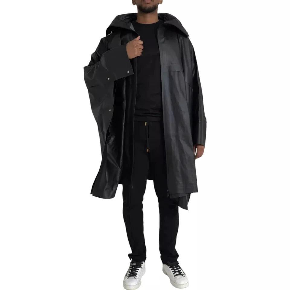 Bottega Veneta Black Leather Hooded Men Trenchcoat Jacket by Bottega Veneta