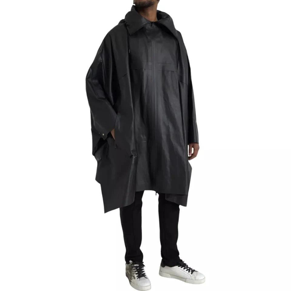 Bottega Veneta Black Leather Hooded Men Trenchcoat Jacket by Bottega Veneta