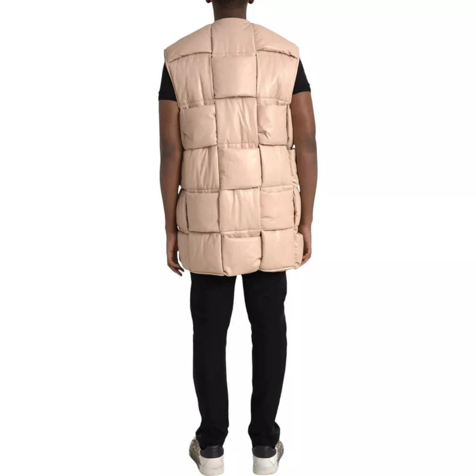 Bottega Veneta Beige Quilted Sleeveless Calf Leather Jacket by Bottega Veneta
