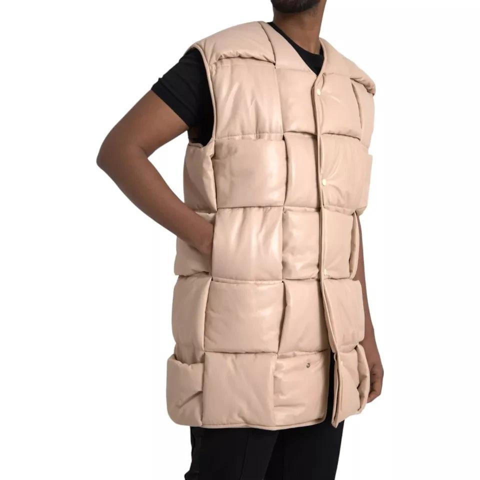 Bottega Veneta Beige Quilted Sleeveless Calf Leather Jacket by Bottega Veneta